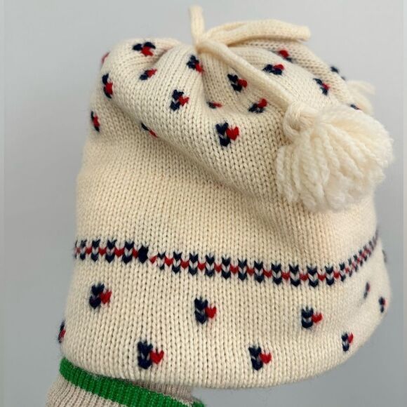Vintage 70’s Mad Hatter Cream Fair Isle 100% Wool Knit Bobble End Beanie - Picture 4 of 5